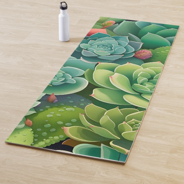 Emerald Botanical Succulent Elegance Yoga Mat (In Situ)