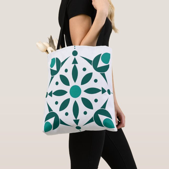 Emerald Botanical Symmetry Tote Bag (Close Up)