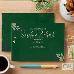 Emerald Botanical Velvet Luxury Wedding Envelope