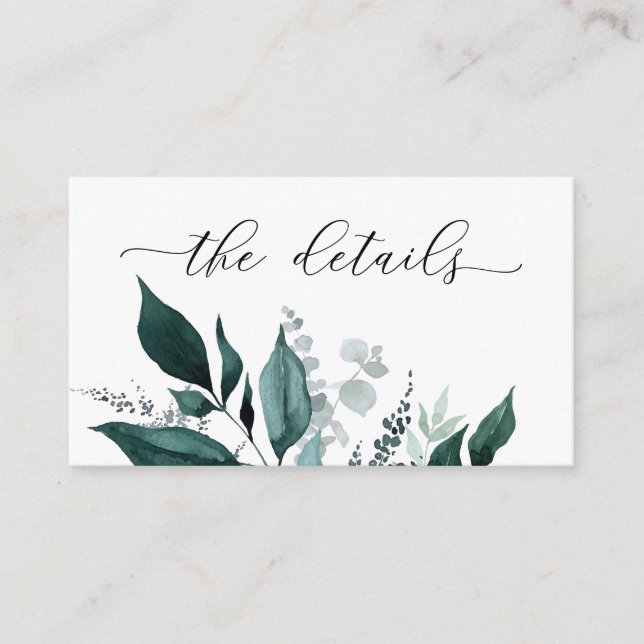 Emerald Botanical Woodland Wedding Details Enclosure Card (Front)