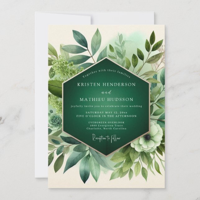 Emerald Botanical Woodland Wedding Invitation (Front)