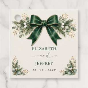 Emerald Bow Botanical Floral Winter Wedding Favour Tags