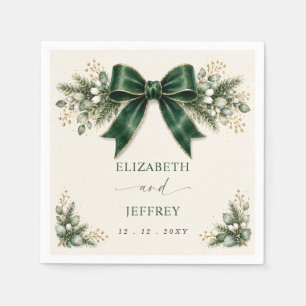 Emerald Bow Botanical Floral Winter Wedding Napkin
