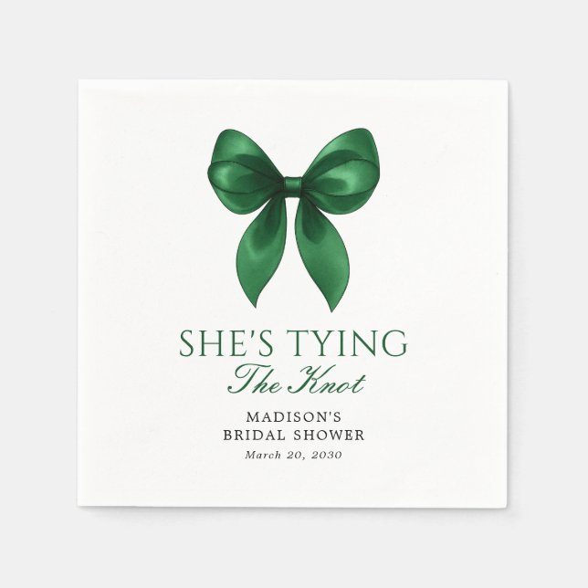 Emerald Bow She's Tying the Knot Bridal Shower Napkin (Front)