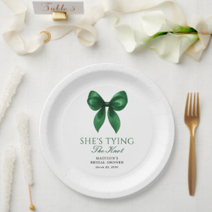 Emerald Bow She's Tying the Knot Bridal Shower Paper Plate