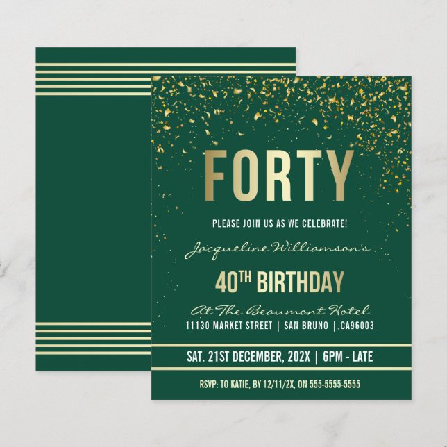 Emerald | Budget Gold Confetti 40th Birthday Party (Front/Back)