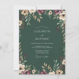 Emerald Burgundy Ranunculus Eucalyptus Wedding Invitation