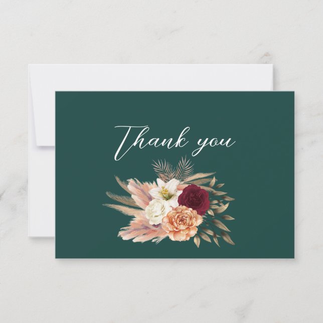 Emerald Burgundy Wedding Thank You Card (Front)