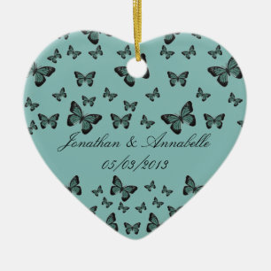 Emerald Butterflies Save The Date Keepsake Ceramic Tree Decoration
