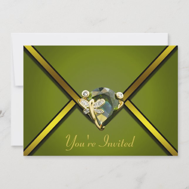 Emerald Butterfly Jewelled Party Invitation (Front)