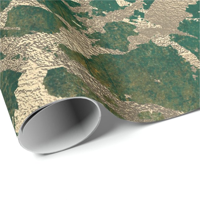Emerald Cali Gold Marble Shiny Metallic Grungy VIP Wrapping Paper (Roll Corner)