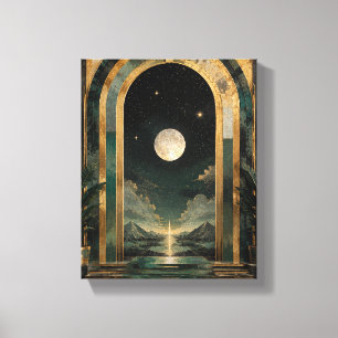 Emerald Celestial Deco Portal – Art Deco Moon Canv Canvas Print