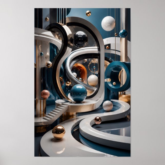 Emerald Celestial Mountains Surreal Teal  Poster (Front)