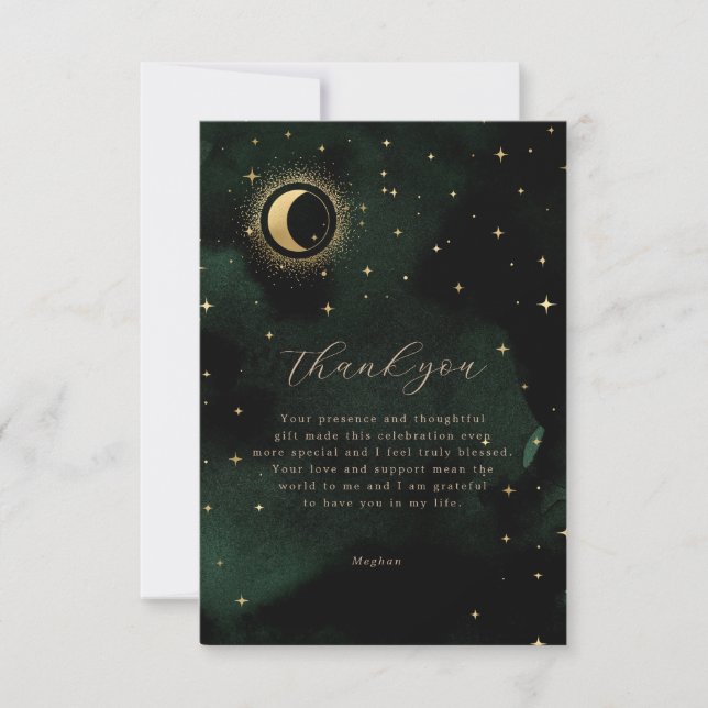 Emerald Celestial Quinceanera Thank You Card (Front)
