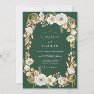 Emerald Champagne Leafy Wedding Invitation