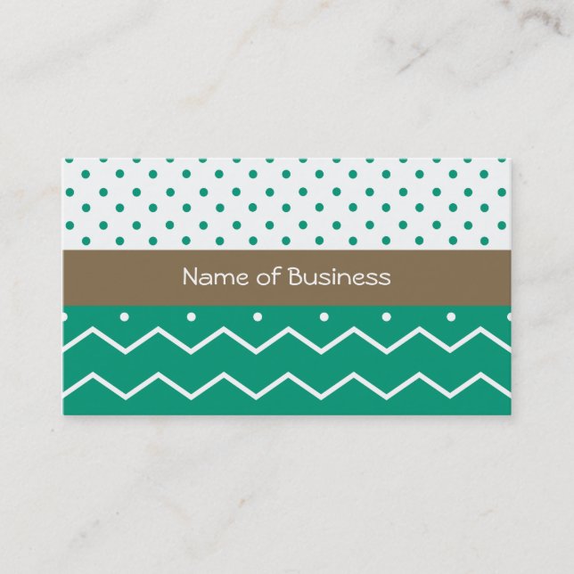 Emerald Chevrons and Polka Dots Business Card (Front)