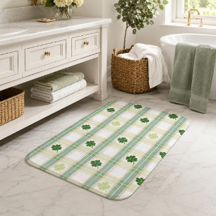 Emerald Clover Plaid Charming Green Shamrock Bath Mat