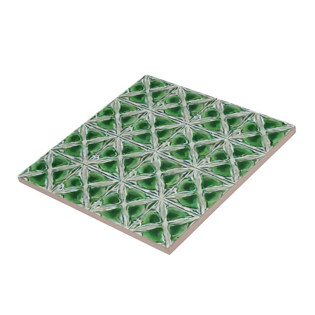 Emerald colour maiolica inspired artsy  tile (Side)
