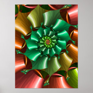 Emerald Copper Pinwheel Ribbon Abstract Fractal Poster