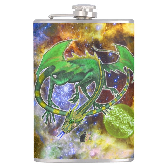 Emerald Cosmic Dragon Hip Flask (Front)