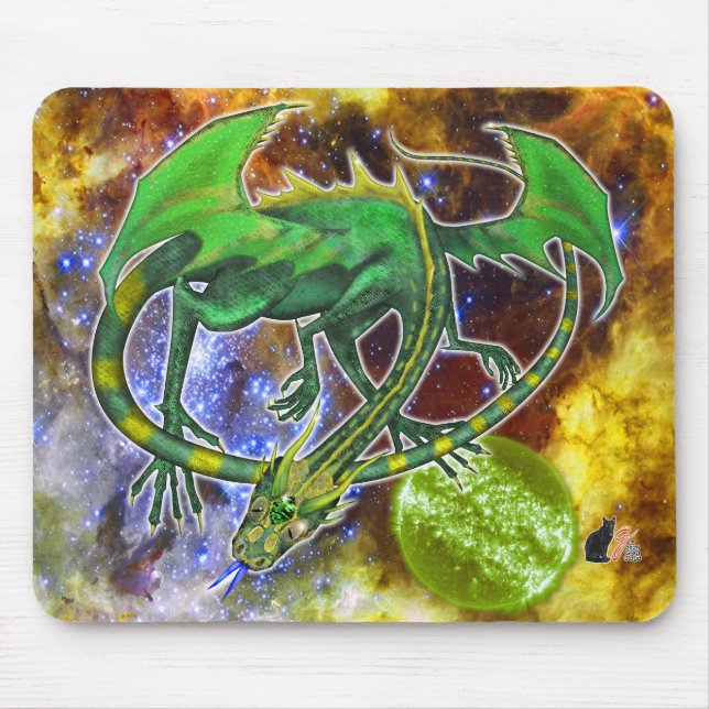 Emerald Cosmic Dragon Mouse Mat (Front)