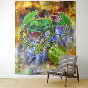 Emerald Cosmic Dragon Tapestry