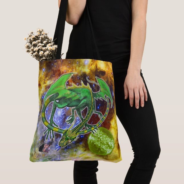 Emerald Cosmic Dragon Tote Bag (Close Up)