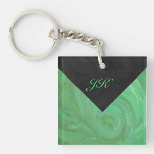 Emerald Cream and Black Monogram Key Ring