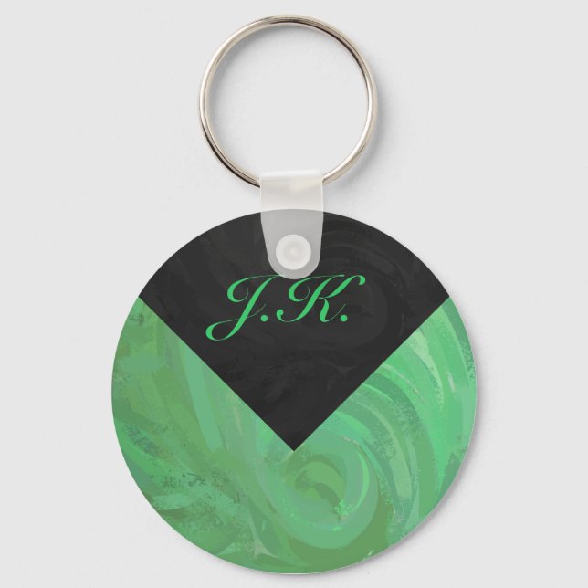 Emerald Cream and Black Monogram Key Ring (Front)