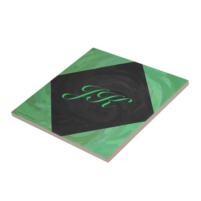 Emerald Cream and Black Monogram Tile (Side)