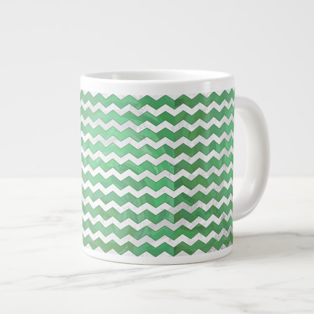 Emerald Cream Chevron Pattern Large Coffee Mug (Front Right)