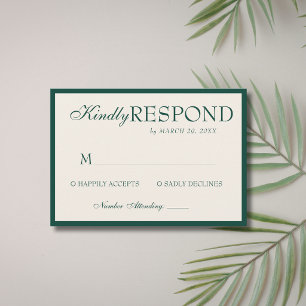 Emerald Cream Old Money Classic Luxe Wedding RSVP Card