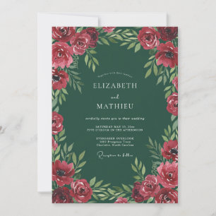 Emerald Crimson Painted Wedding Invitation