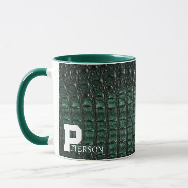 Emerald Crocodile Leather Luxury Exotic  Skin Mug (Left)