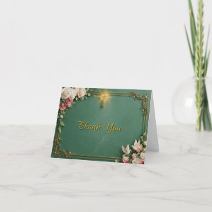 Emerald Cross & Rose Garden Wedding Thank You Card