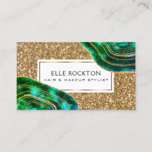 Emerald Crystal Agate Geode Gold Glitter Business Card