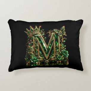 Emerald Crystal Letter M Royal Luxury Decorative Cushion