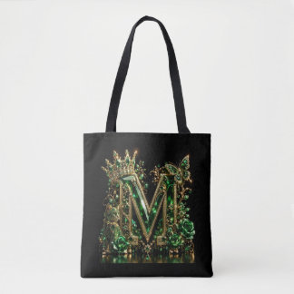 Emerald Crystal Letter M | Royal Luxury Tote Bag