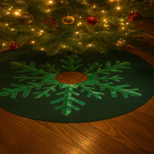 Emerald Crystal Snowflake Art Brushed Polyester Tree Skirt