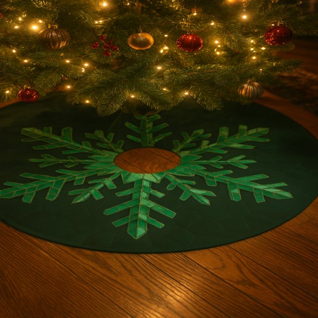 Emerald Crystal Snowflake Art Brushed Polyester Tree Skirt (Creator Uploaded)