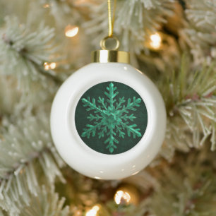 Emerald Crystal Snowflake Art Ceramic Ball Christmas Ornament