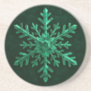 Emerald Crystal Snowflake Art Coaster