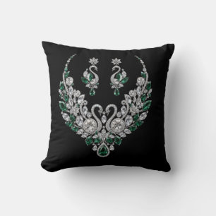 Emerald Crystal Swans Luxury Jewellery Cushion