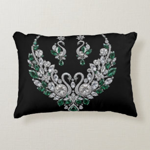 Emerald Crystal Swans Luxury Jewellery Decorative Cushion