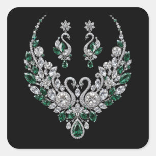 Emerald Crystal Swans   Luxury Jewellery Square Sticker