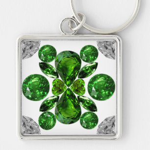 Emerald Diamond Gemstone Art Green Keychain