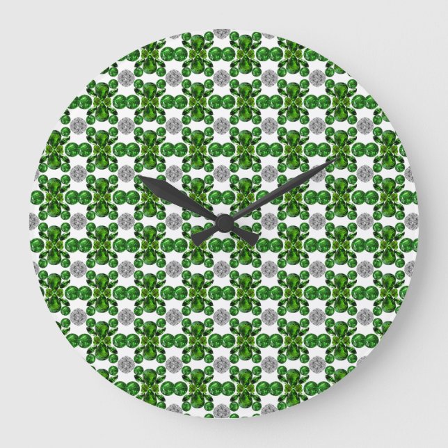 Emerald Diamond Gemstone Art Green Large Clock (Front)