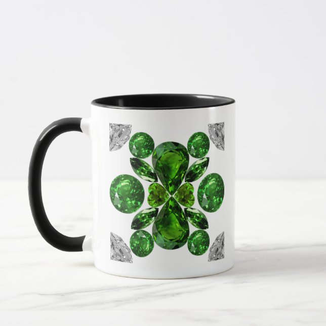 Emerald Diamond Gemstone Art Green Mug (Left)