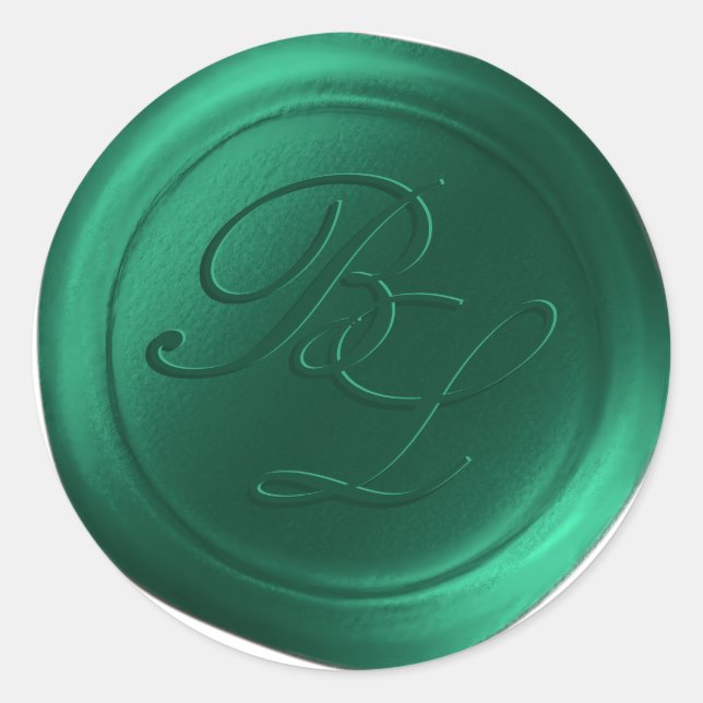 Emerald Double Monogram Faux Wax Seal Stickers (Front)