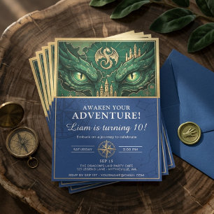 Emerald Dragon Eyes Kids Birthday Invitation